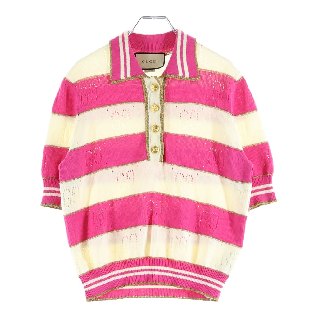 GUCCI(グッチ) GG総柄 ピンクストライプ 半袖ポロシャツ ピンク/ホワイト レディース 739717 XKC69