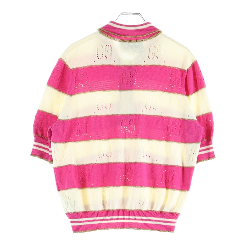 GUCCI(グッチ) GG総柄 ピンクストライプ 半袖ポロシャツ ピンク/ホワイト レディース 739717 XKC69