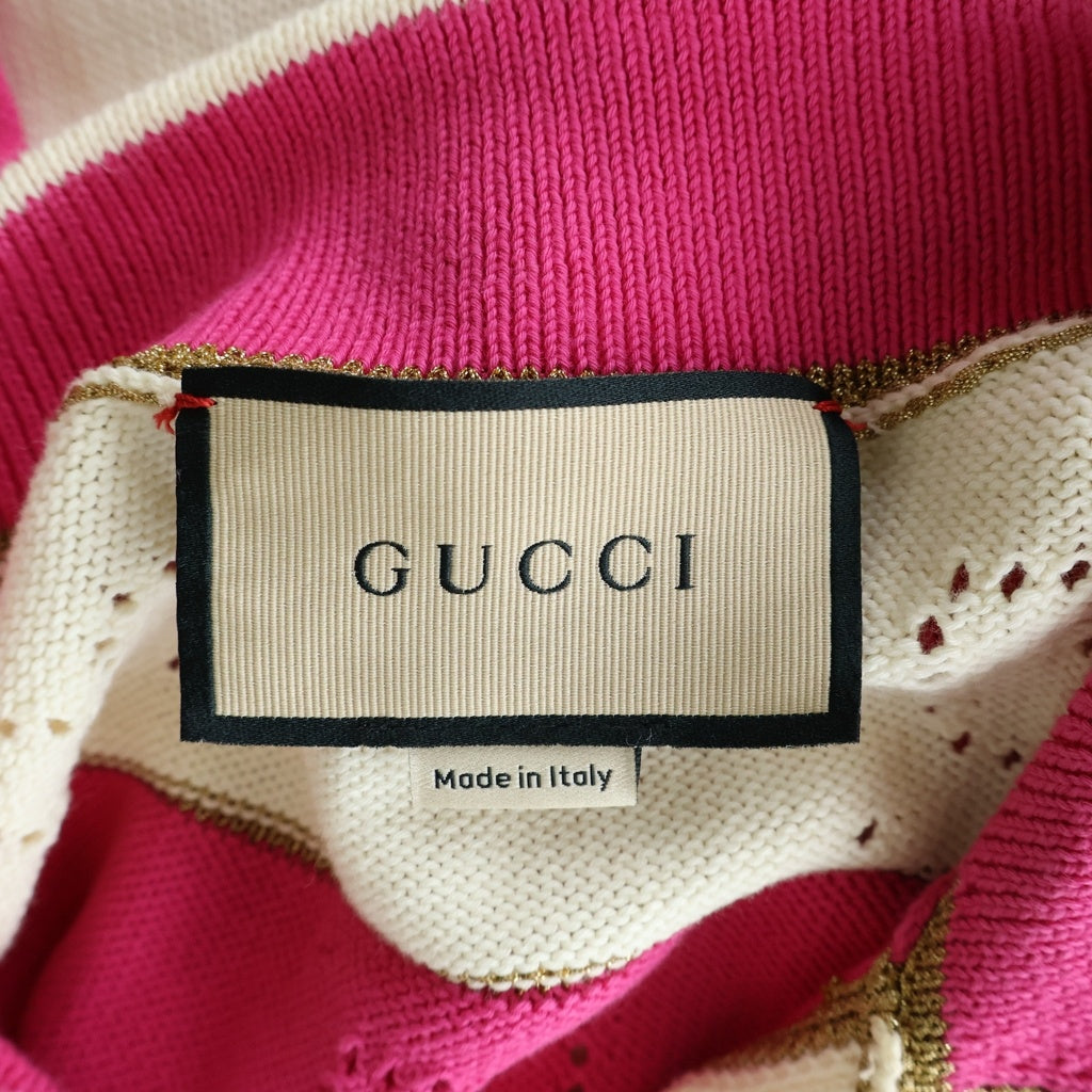 GUCCI(グッチ) GG総柄 ピンクストライプ 半袖ポロシャツ ピンク/ホワイト レディース 739717 XKC69