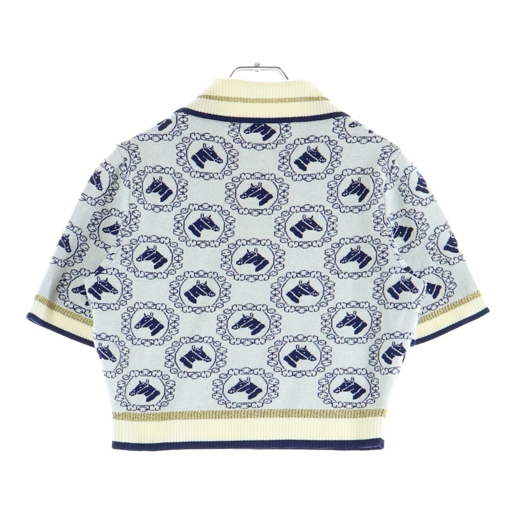 GUCCI(グッチ) ホースモチーフ総柄 ボタンアップ半袖ポロシャツ ブルー/ホワイト レディース 743328 XKC42