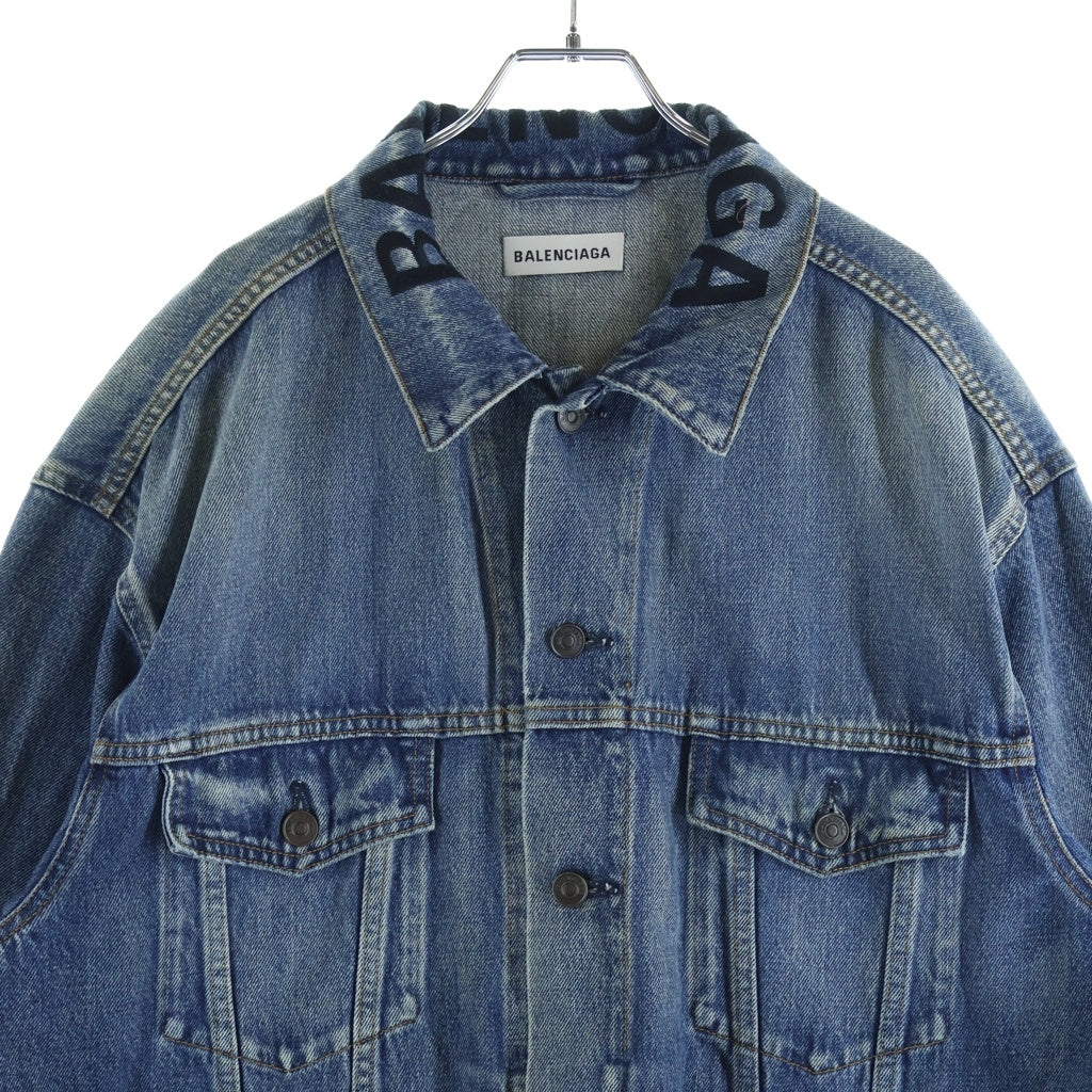 BALENCIAGA(バレンシアガ) 19AW 襟ロゴプリント ボタンアップオーバーサイズデニムジャケット インディゴ 529178 TXE05