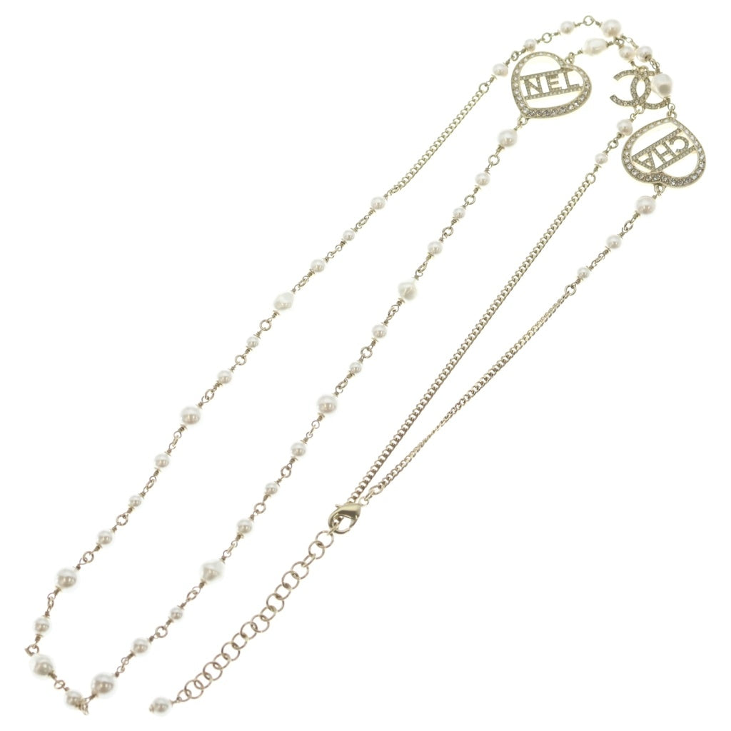 CHANEL(シャネル) ハートラインストーンロゴ ココマーク ロングフェイクパール ネックレス ゴールド レディース
