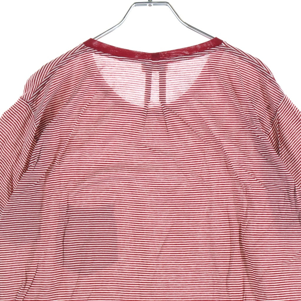 SAINT LAURENT PARIS(サンローランパリ) カサンドラ刺繍 クルーネック半袖ボーダーTシャツ レッド/ホワイト 331324 Y2BB1