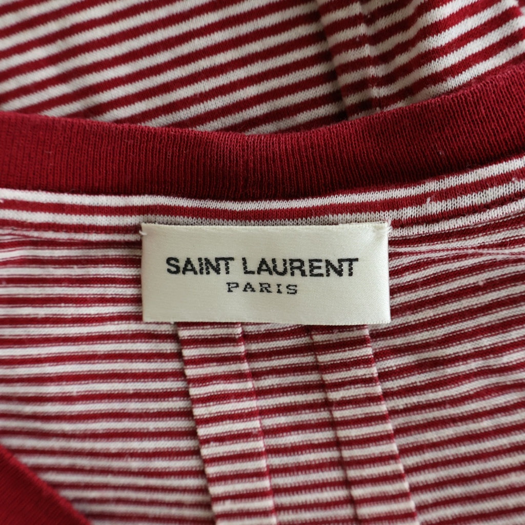 SAINT LAURENT PARIS(サンローランパリ) カサンドラ刺繍 クルーネック半袖ボーダーTシャツ レッド/ホワイト 331324 Y2BB1