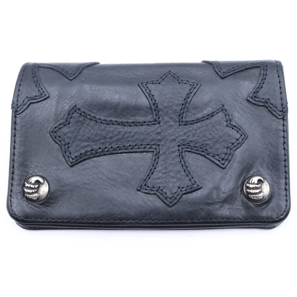 CHROME HEARTS(クロムハーツ) 1ZIP CROSS PATCH 1ジップ クロスパッチ付き アフタークロスパッチ クロウボタン レザーウォレット 財布 ブラック