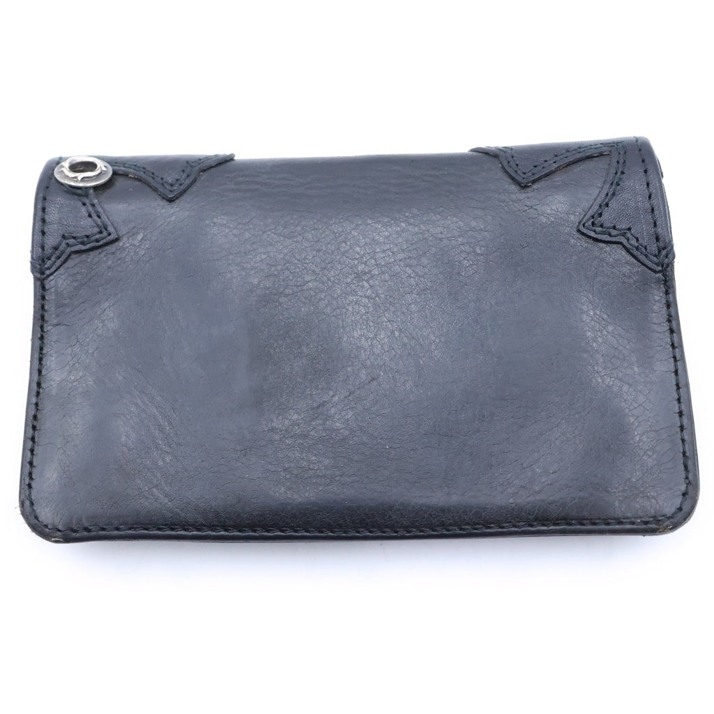 CHROME HEARTS(クロムハーツ) 1ZIP CROSS PATCH 1ジップ クロスパッチ付き アフタークロスパッチ クロウボタン レザーウォレット 財布 ブラック