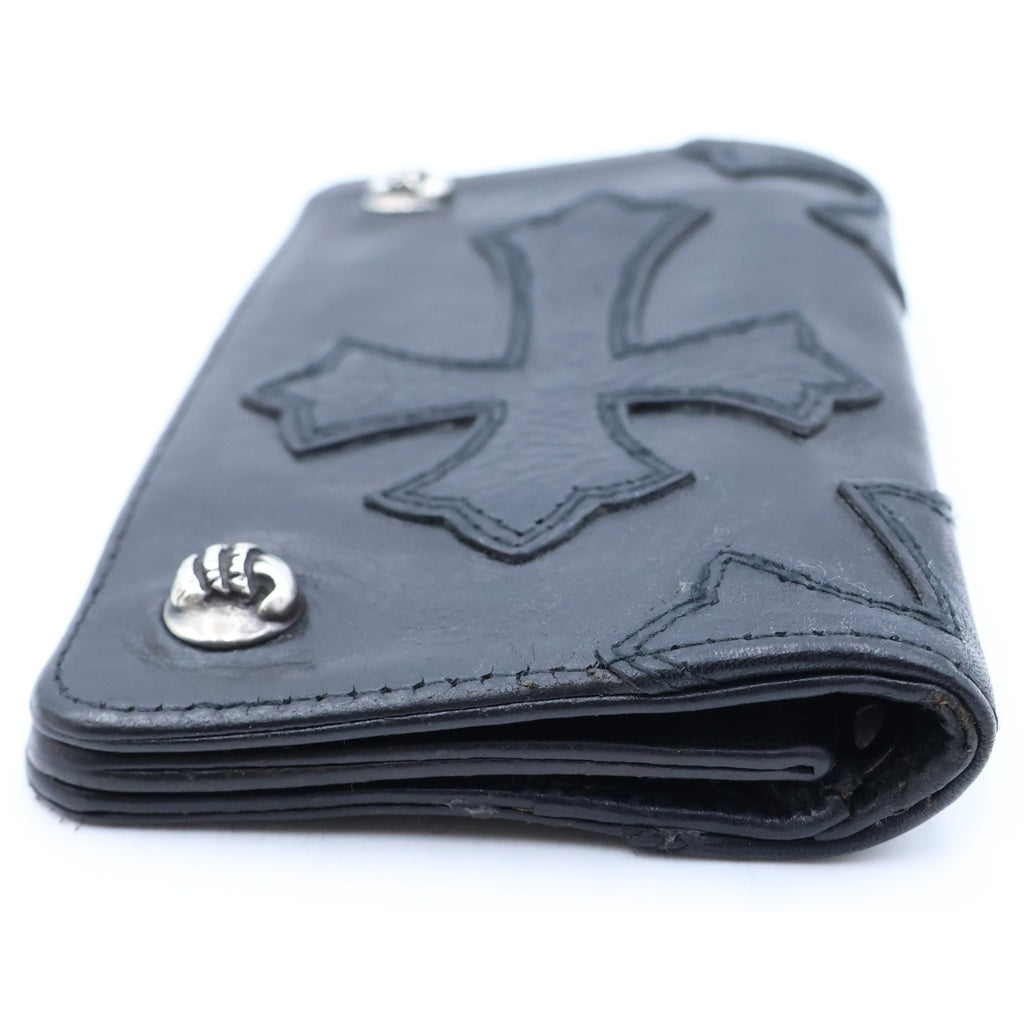 CHROME HEARTS(クロムハーツ) 1ZIP CROSS PATCH 1ジップ クロスパッチ付き アフタークロスパッチ クロウボタン レザーウォレット 財布 ブラック