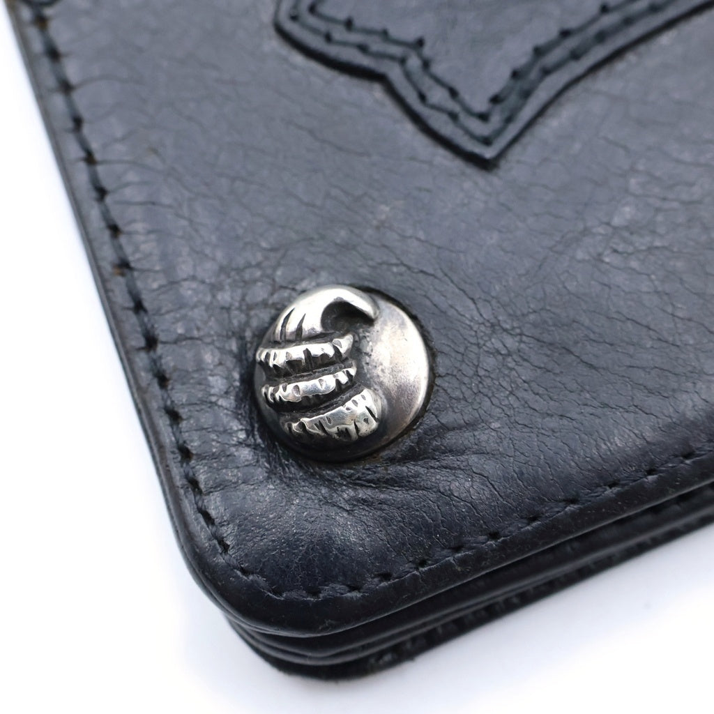 CHROME HEARTS(クロムハーツ) 1ZIP CROSS PATCH 1ジップ クロスパッチ付き アフタークロスパッチ クロウボタン レザーウォレット 財布 ブラック
