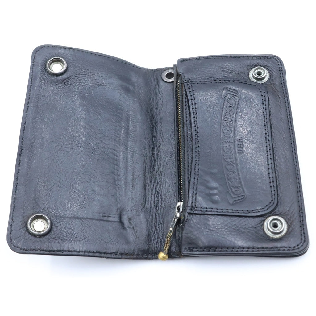 CHROME HEARTS(クロムハーツ) 1ZIP CROSS PATCH 1ジップ クロスパッチ付き アフタークロスパッチ クロウボタン レザーウォレット 財布 ブラック