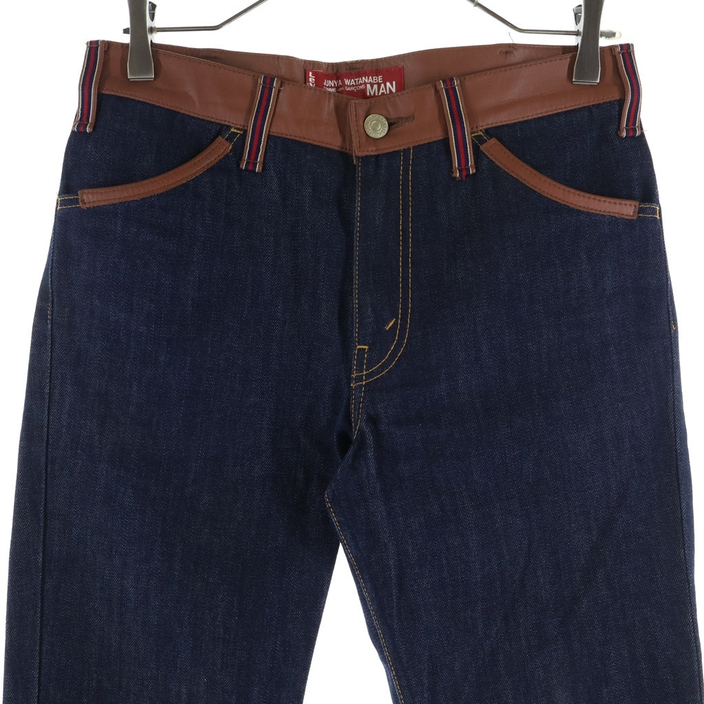 COMME des GARCONS JUNYA WATANABE MAN(コムデギャルソンジュンヤワタナベマン) × Levi's レザー切り替え デニムパンツ フレアパンツ インディゴ/ブラウン WC-O203