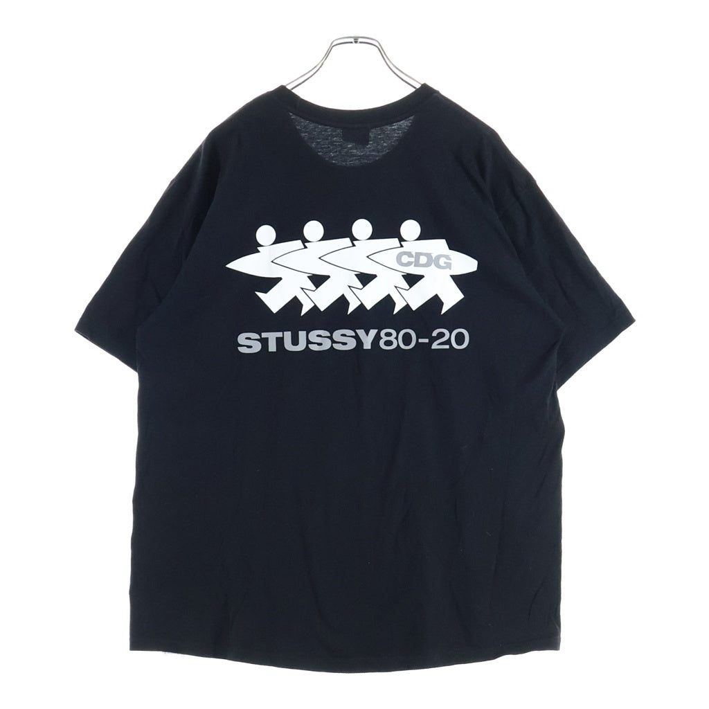 STUSSY(ステューシー) ×CDG SURFMAN TEE バックサーフマンプリント クルーネック半袖Tシャツカットソー ブラック