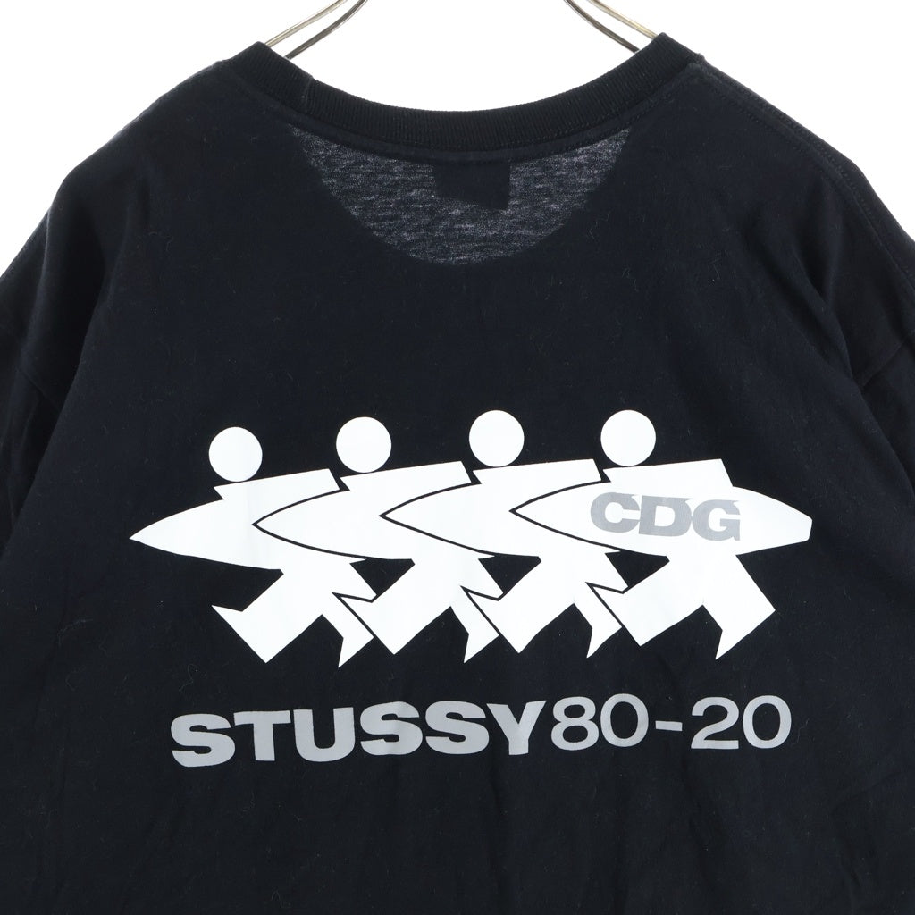 STUSSY(ステューシー) ×CDG SURFMAN TEE バックサーフマンプリント クルーネック半袖Tシャツカットソー ブラック