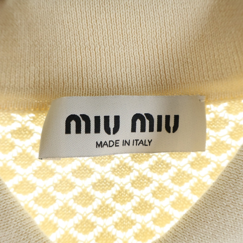 miumiu(ミュウミュウ) ロゴ刺繍 クロシェニット 半袖シャツ ベージュ MMLB28 S000 レディース