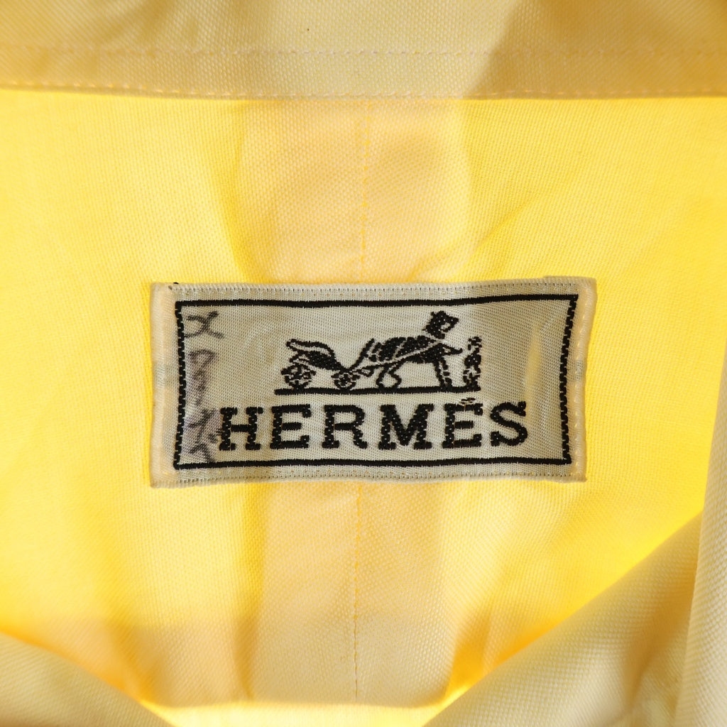 HERMES(エルメス) ロゴ刺繍 翡翠ボタン 長袖シャツ イエロー