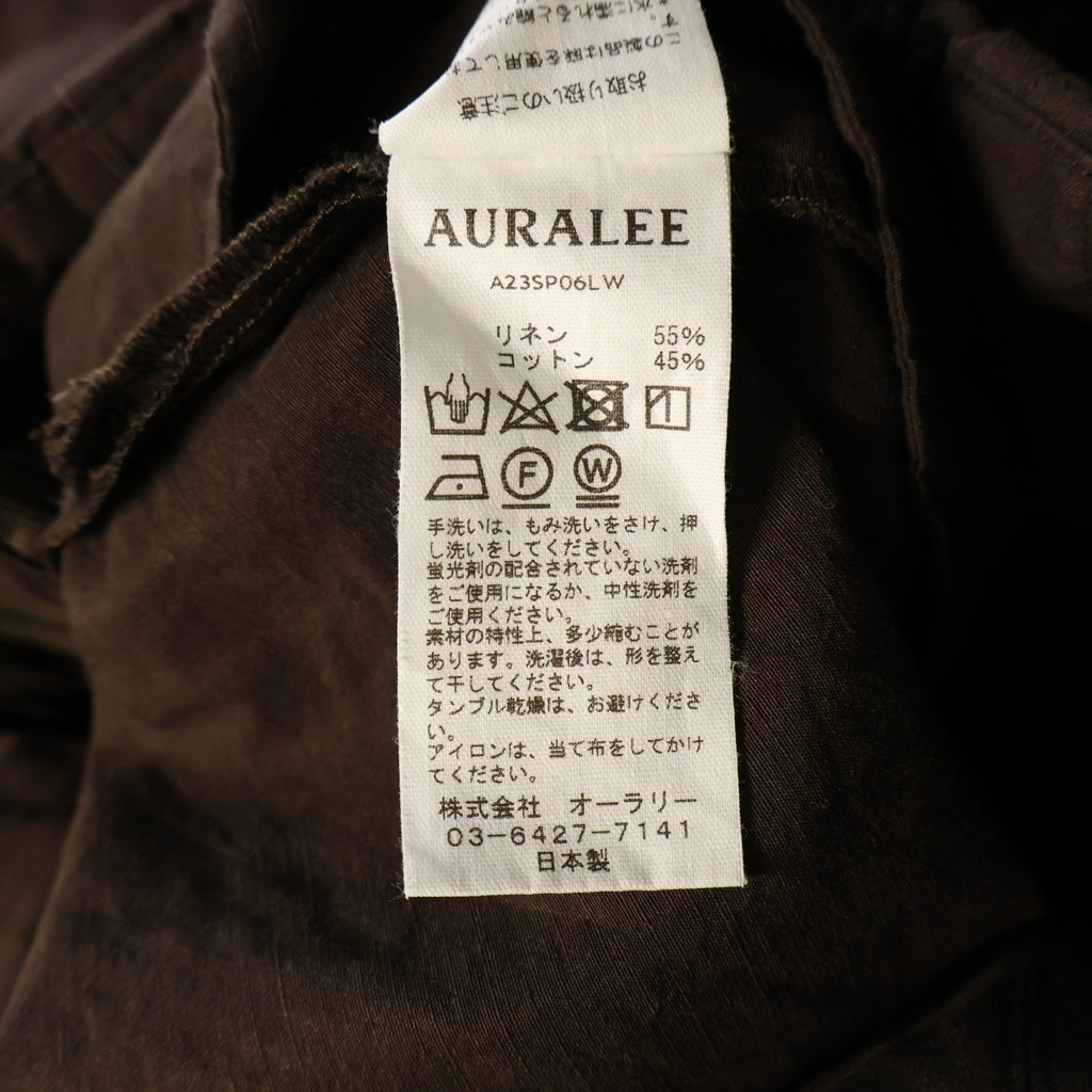 AURALEE(オーラリー) 23SS HIGH DENSITY FINX LINEN WEATHER PANTS リネンウェザーパンツ レディース ブラウン A23SP06LW