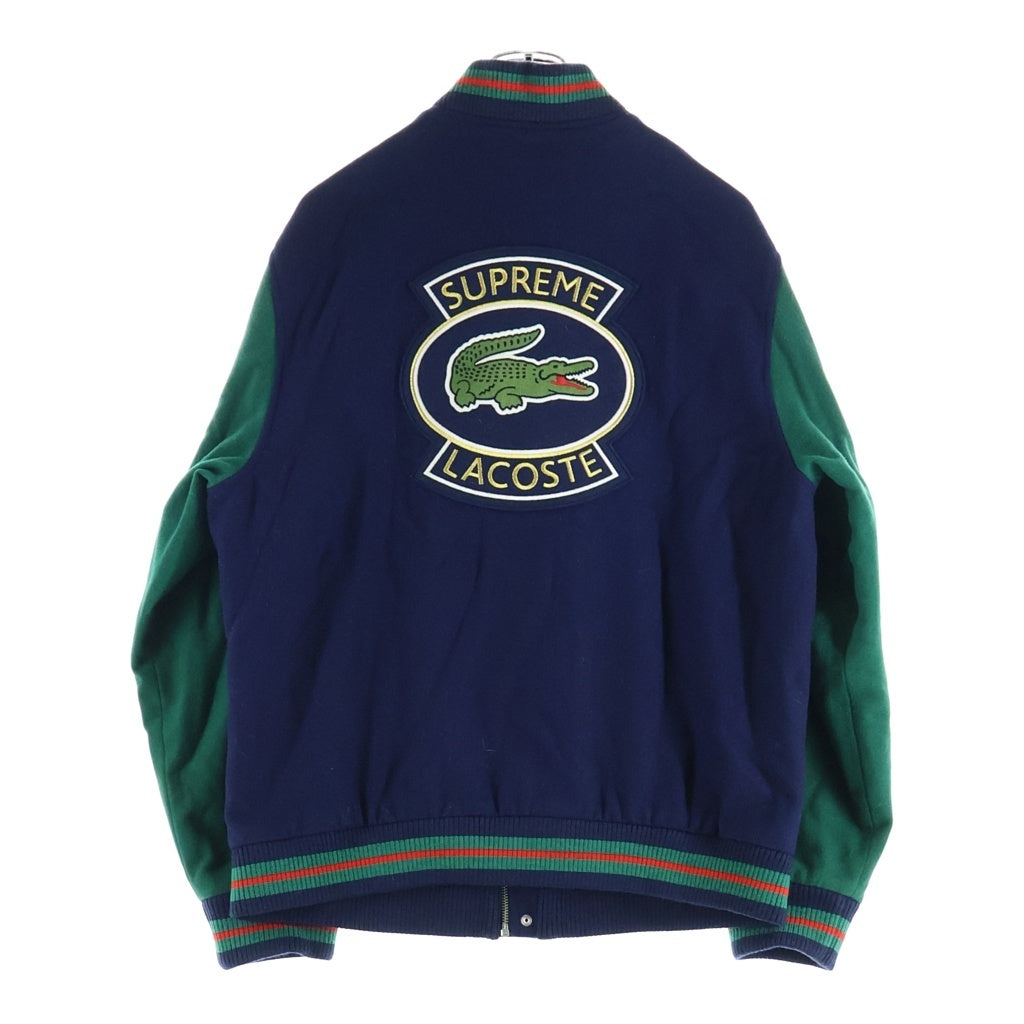 SUPREME(シュプリーム) ×LACOSTE LIVE!Wool Varsity Jacket ラコステライブ ロゴワッペン刺繍 ウールバーシティジャケット ブルゾン ネイビー/グリーン BH8505