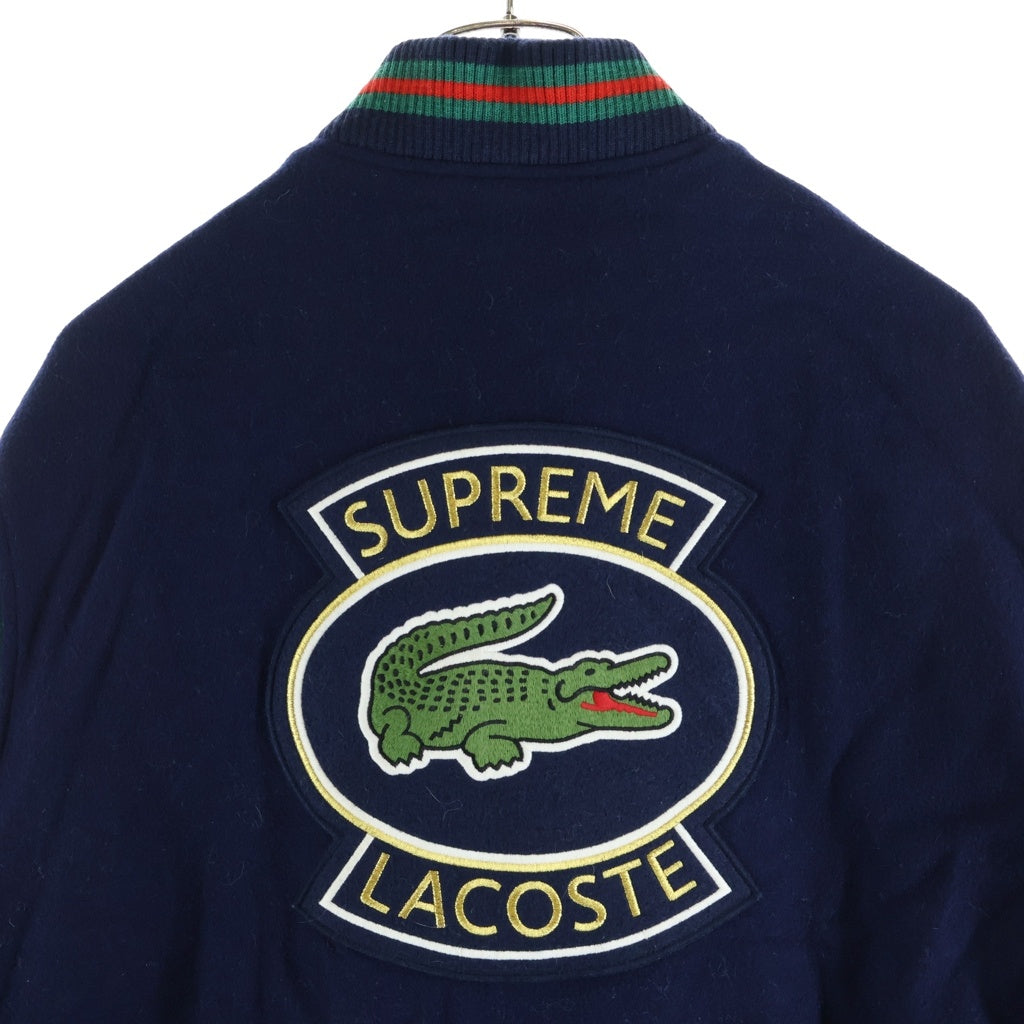 SUPREME(シュプリーム) ×LACOSTE LIVE!Wool Varsity Jacket ラコステライブ ロゴワッペン刺繍 ウールバーシティジャケット ブルゾン ネイビー/グリーン BH8505