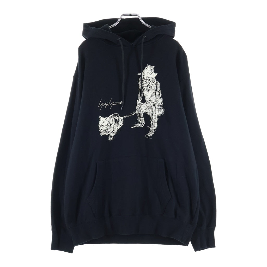 Yohji Yamamoto POUR HOMME(ヨウジヤマモト プールオム) 21AW ×NEW ERA DRAWING PRINT SWEAT PULLOVER HOODIE ニューエラ ドローイングプリント プルオーバースウェットパーカー ブラック HX-T85-985