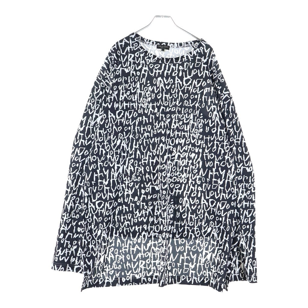 COMME des GARCONS HOMME PLUS(コムデギャルソンオムプリュス) 23AW グラフィックプリント総柄 カットアウト 穴あき長袖カットソーTシャツ ブラック/ホワイト PL-T027