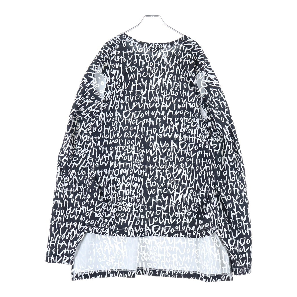COMME des GARCONS HOMME PLUS(コムデギャルソンオムプリュス) 23AW グラフィックプリント総柄 カットアウト 穴あき長袖カットソーTシャツ ブラック/ホワイト PL-T027