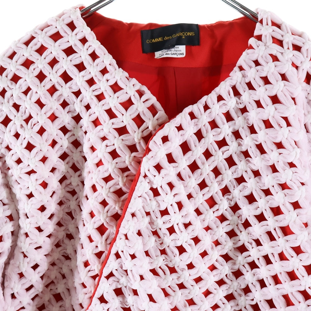 COMME des GARCONS(コムデギャルソン) 26SS アシンメトリー チュール織りブレザー レッド/ホワイト レディース GQ-J021