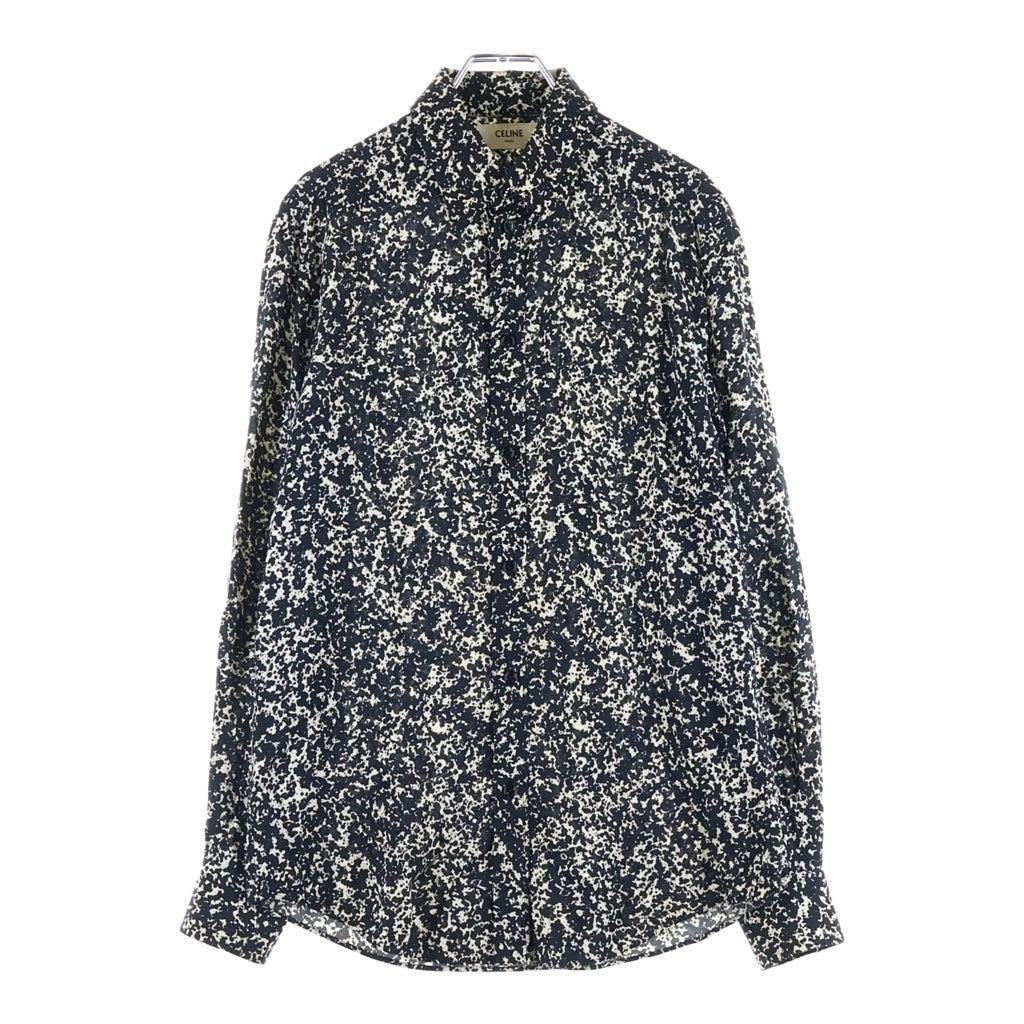 CELINE(セリーヌ) 19AW スプラッター マーブルプリントクラシック長袖シャツ ブラック/ホワイト 2C028371F