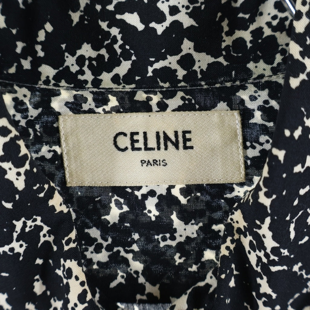CELINE(セリーヌ) 19AW スプラッター マーブルプリントクラシック長袖シャツ ブラック/ホワイト 2C028371F
