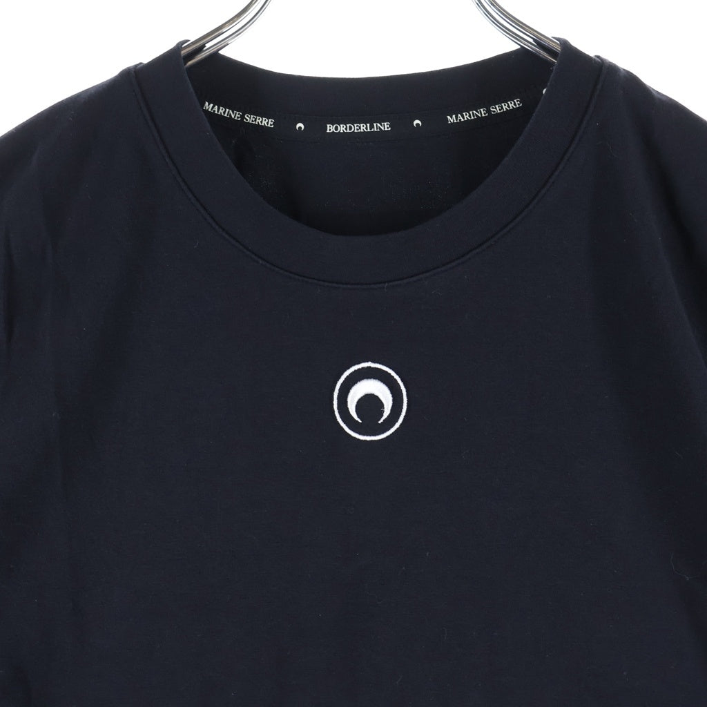 MARINE SERRE(マリーン セル) フロントロゴ刺繍 タイト半袖Tシャツ カットソー ブラック レディース
