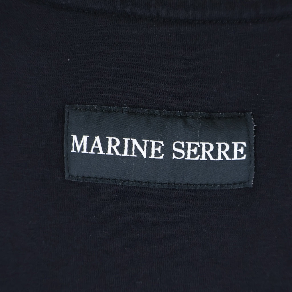 MARINE SERRE(マリーン セル) フロントロゴ刺繍 タイト半袖Tシャツ カットソー ブラック レディース