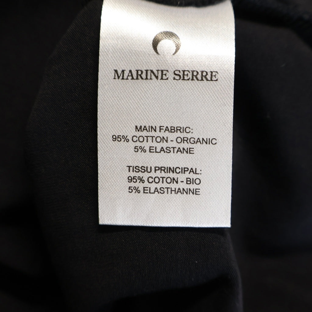 MARINE SERRE(マリーン セル) フロントロゴ刺繍 タイト半袖Tシャツ カットソー ブラック レディース