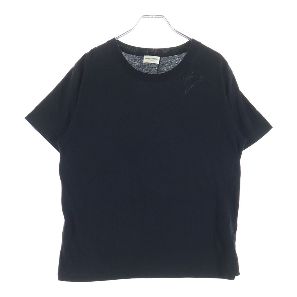 SAINT LAURENT PARIS(サンローランパリ) サイドショルダーロゴ刺繍 クルーネック半袖カットソーTシャツ ブラック レディース 528552 YB2WS