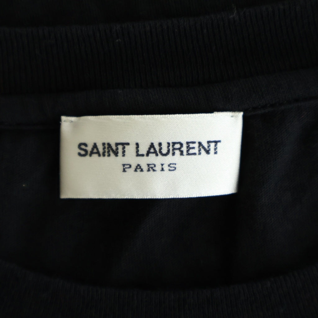 SAINT LAURENT PARIS(サンローランパリ) サイドショルダーロゴ刺繍 クルーネック半袖カットソーTシャツ ブラック レディース 528552 YB2WS