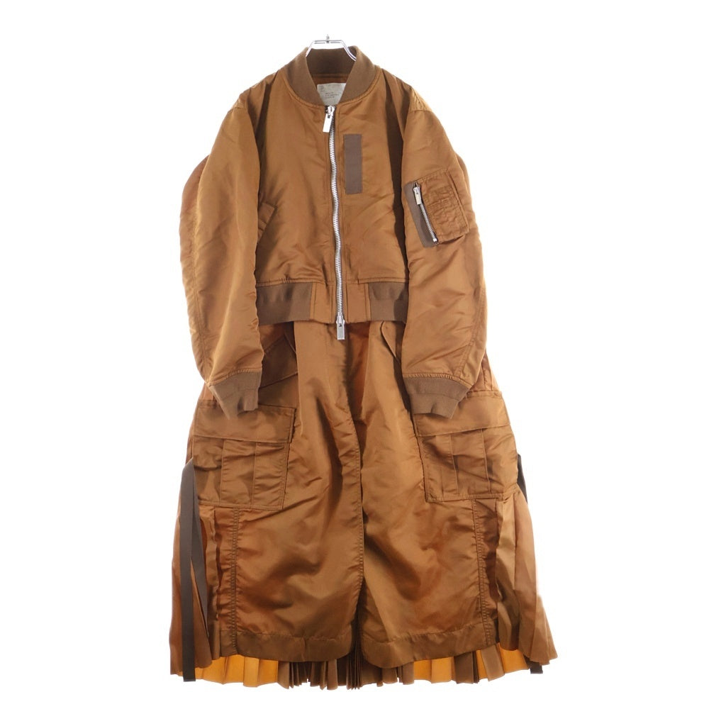 Sacai(サカイ) 20AW MA-1ドッキング プリーツ ナイロンコート ロングコート ブラウン 20-05305 レディース