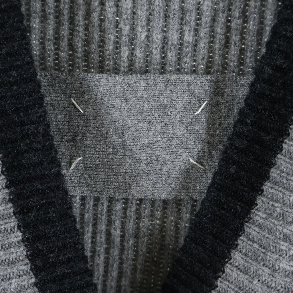 Maison Margiela(メゾンマルジェラ) 14AW バイカラー ボタンアップ ウールニットカーディガン グレー/ブラック S31GP0038 S15045 レディース