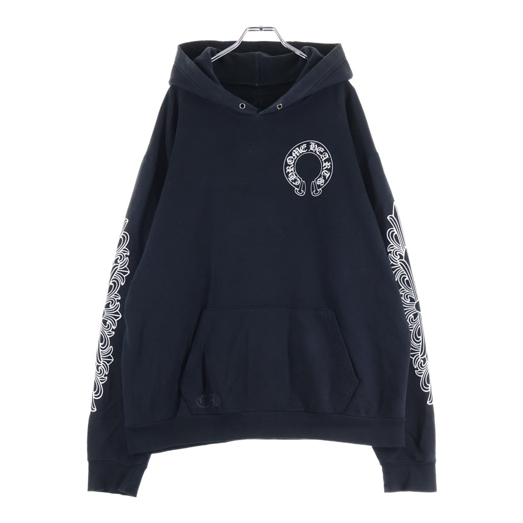 CHROME HEARTS(クロムハーツ) ホースシュー アームフローラルクロスプリント プルオーバースウェットパーカー フーディー ブラック