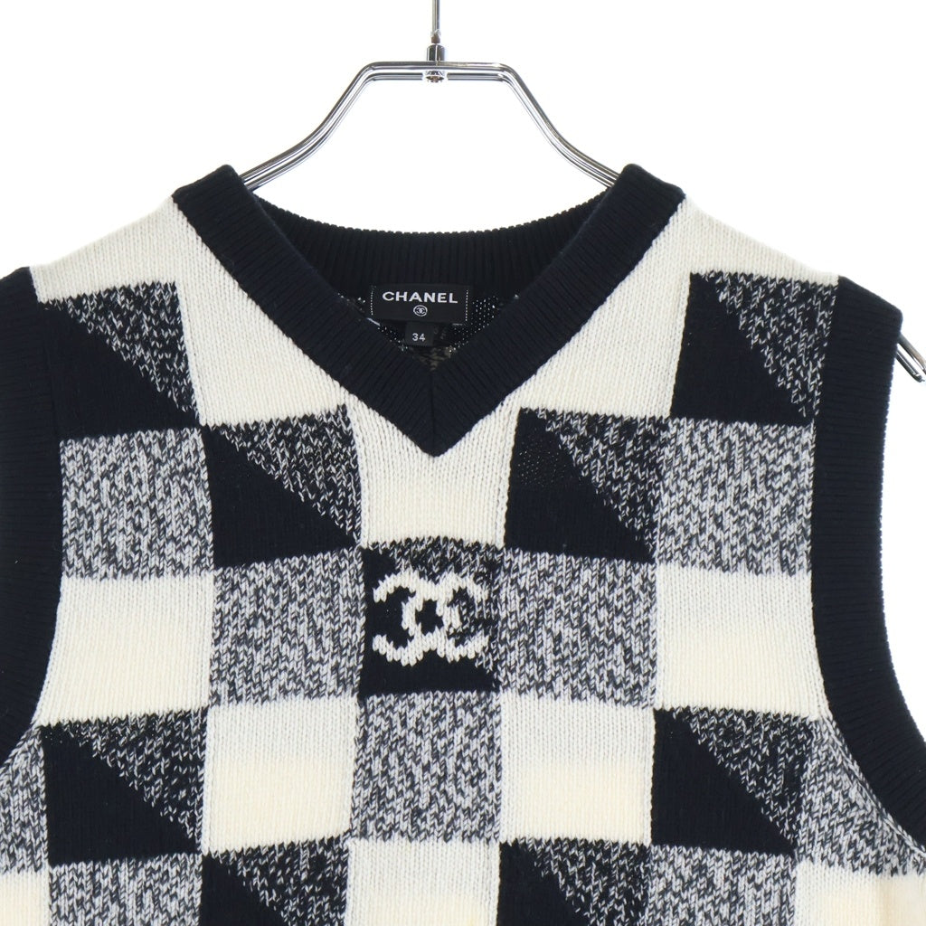CHANEL(シャネル) ココボタン カシミヤ ニットベスト ブラック/ホワイト P73215K10523 レディース