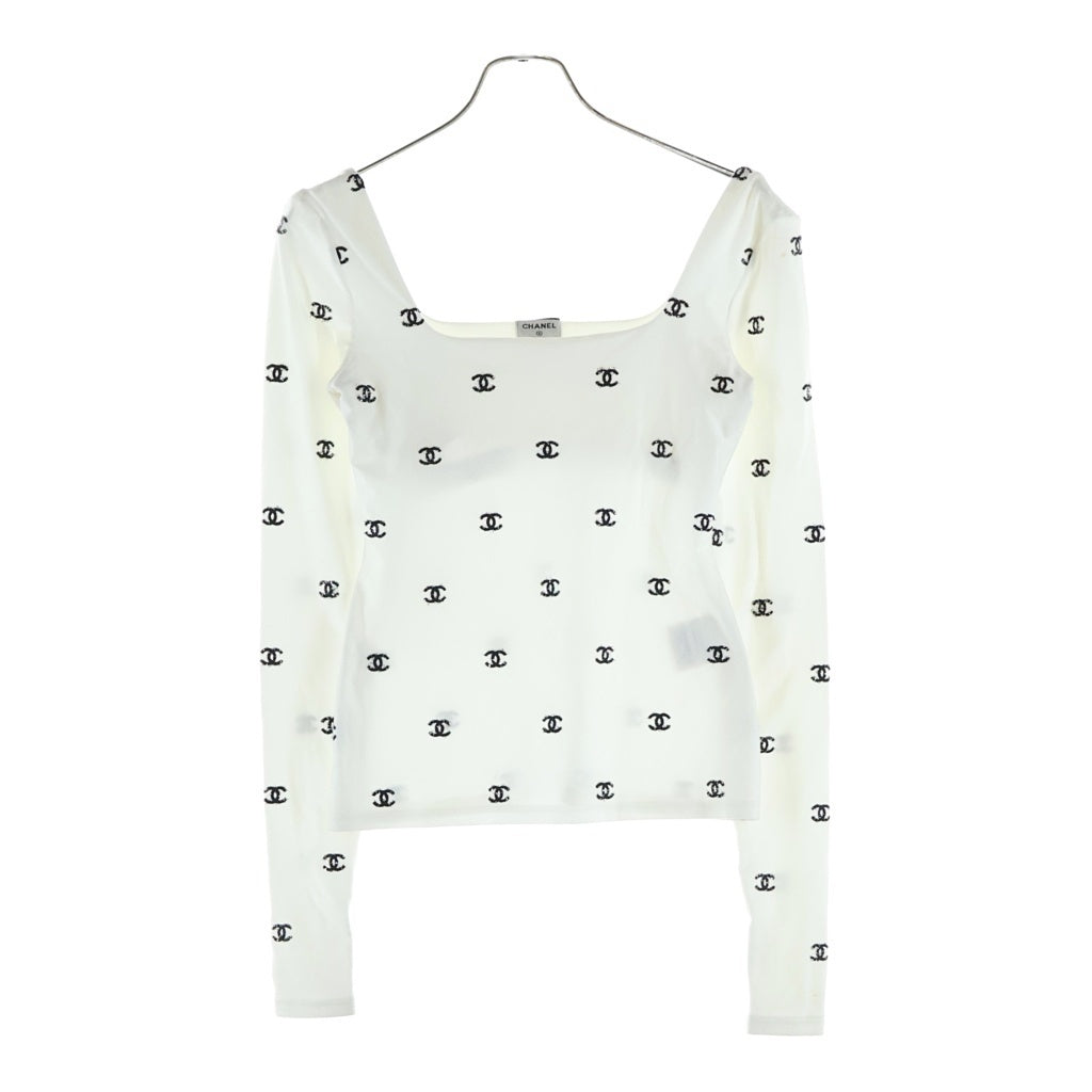 CHANEL(シャネル) 21AW ココマーク総柄 スクエアネック 長袖シャツ ホワイト P71674V14570 レディース