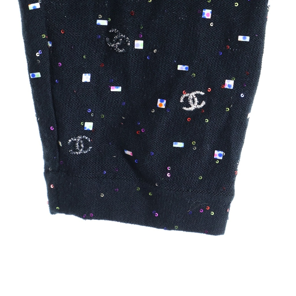 CHANEL(シャネル) ココマーク スパンコール装飾 フリースカーディガン ブラック P64287K60207