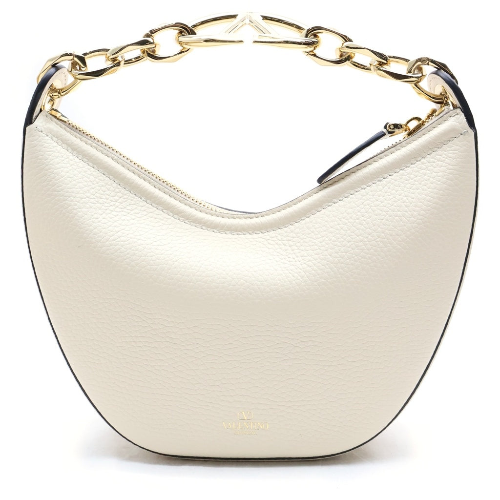 VALENTINO(ヴァレンティノ) Vロゴ ムーン スモールホーボーバッグ レザー ホワイト GD金具