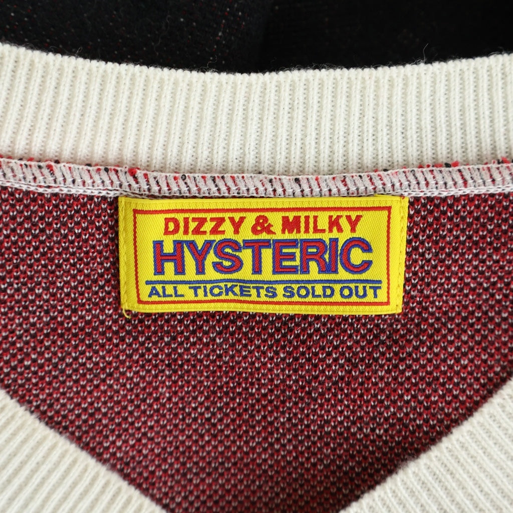 HYSTERIC GLAMOUR(ヒステリックグラマー) フロントロゴ刺繍 クルーネックニットセーター ブラック/レッド 01253NS03