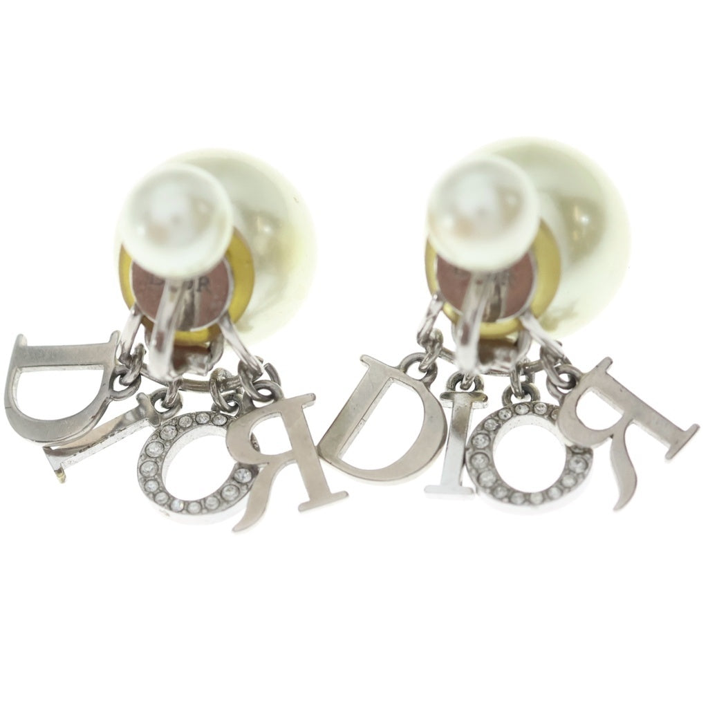 Christian Dior(クリスチャンディオール) Diorロゴラインストーン イヤリング フェイクパール付き シルバー