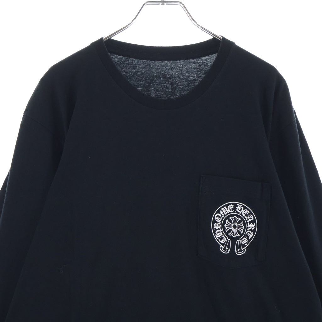 CHROME HEARTS(クロムハーツ) TAIPEI LIMITED FLRL CROSS BACK HOSESHOE 台北限定 袖フローラル バックホースシュープリント クルーネック長袖カットソーTシャツ ブラック