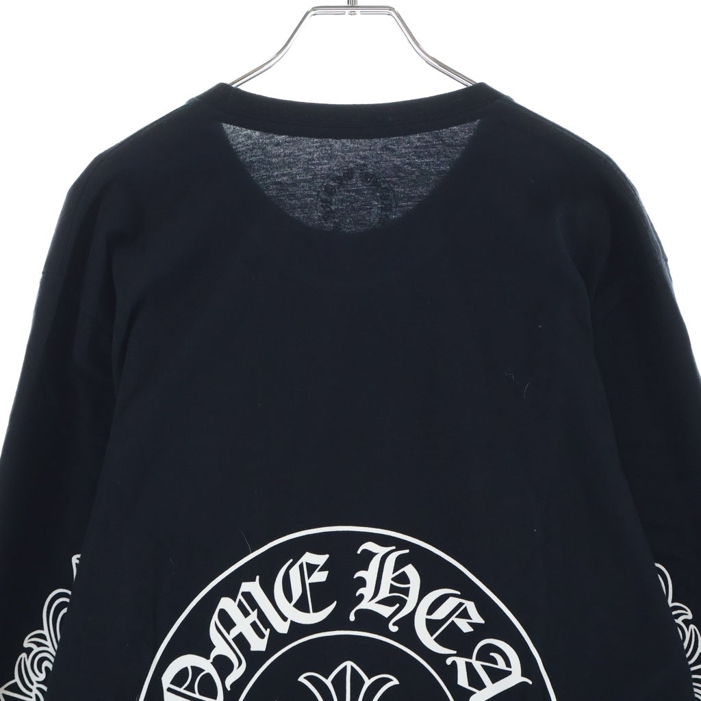 CHROME HEARTS(クロムハーツ) TAIPEI LIMITED FLRL CROSS BACK HOSESHOE 台北限定 袖フローラル バックホースシュープリント クルーネック長袖カットソーTシャツ ブラック