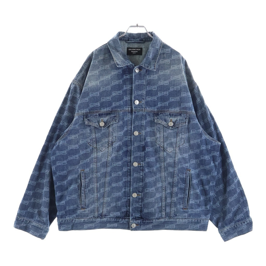 BALENCIAGA(バレンシアガ) 22AW BBロゴ総柄 ボタンアップ デニムジャケット インディゴ 675208 TMW38