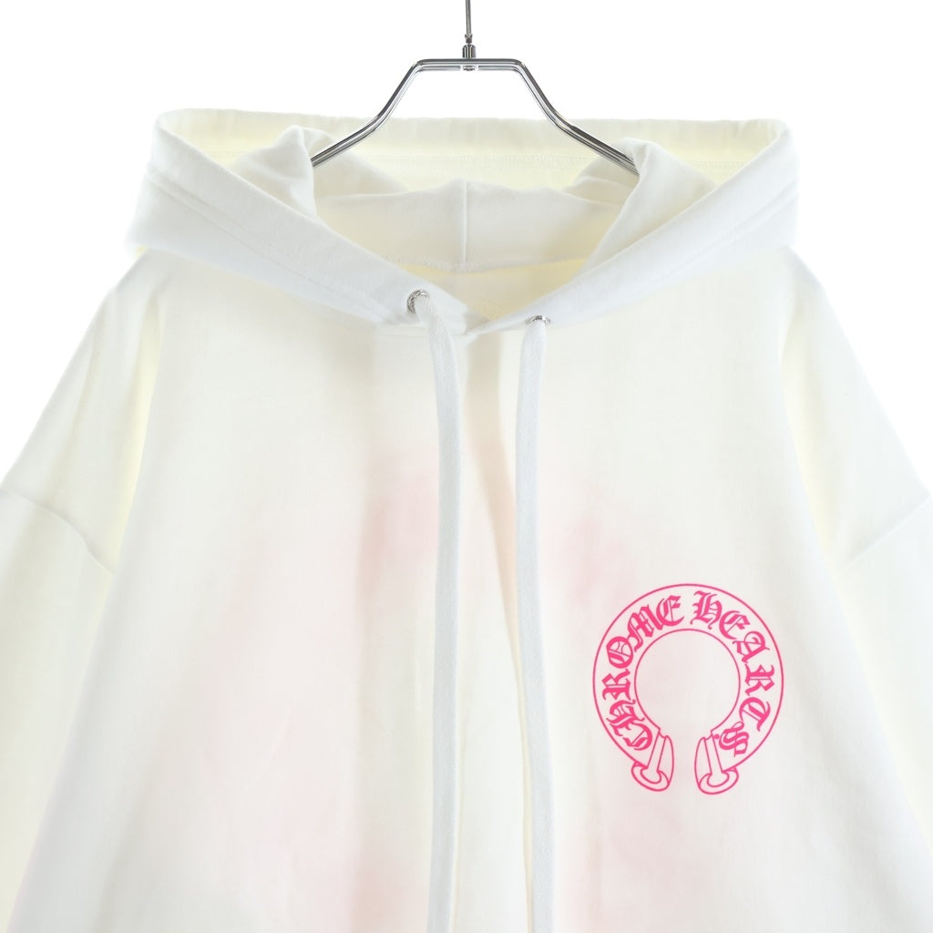 CHROME HEARTS(クロムハーツ) FLRL CROSS HOSESHOE PULLOVER HOODIE 袖フローラル バックホースシュー プルオーバースウェットパーカー ホワイト/ピンク