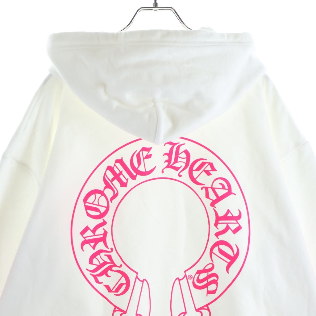 CHROME HEARTS(クロムハーツ) FLRL CROSS HOSESHOE PULLOVER HOODIE 袖フローラル バックホースシュー プルオーバースウェットパーカー ホワイト/ピンク