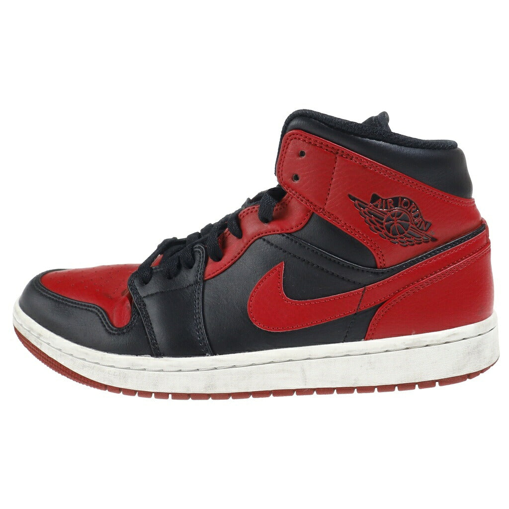 NIKE(ナイキ) AIR JORDAN 1 MID BREAD エアジョーダン1 ブレッド レザーミッドカットスニーカー ブラック/レッド US9.5/27.5cm 554724-074