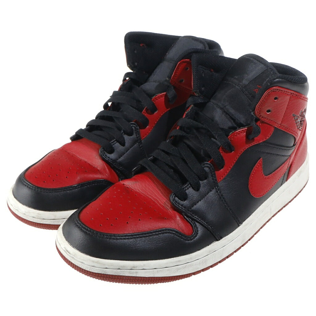NIKE(ナイキ) AIR JORDAN 1 MID BREAD エアジョーダン1 ブレッド レザーミッドカットスニーカー ブラック/レッド US9.5/27.5cm 554724-074
