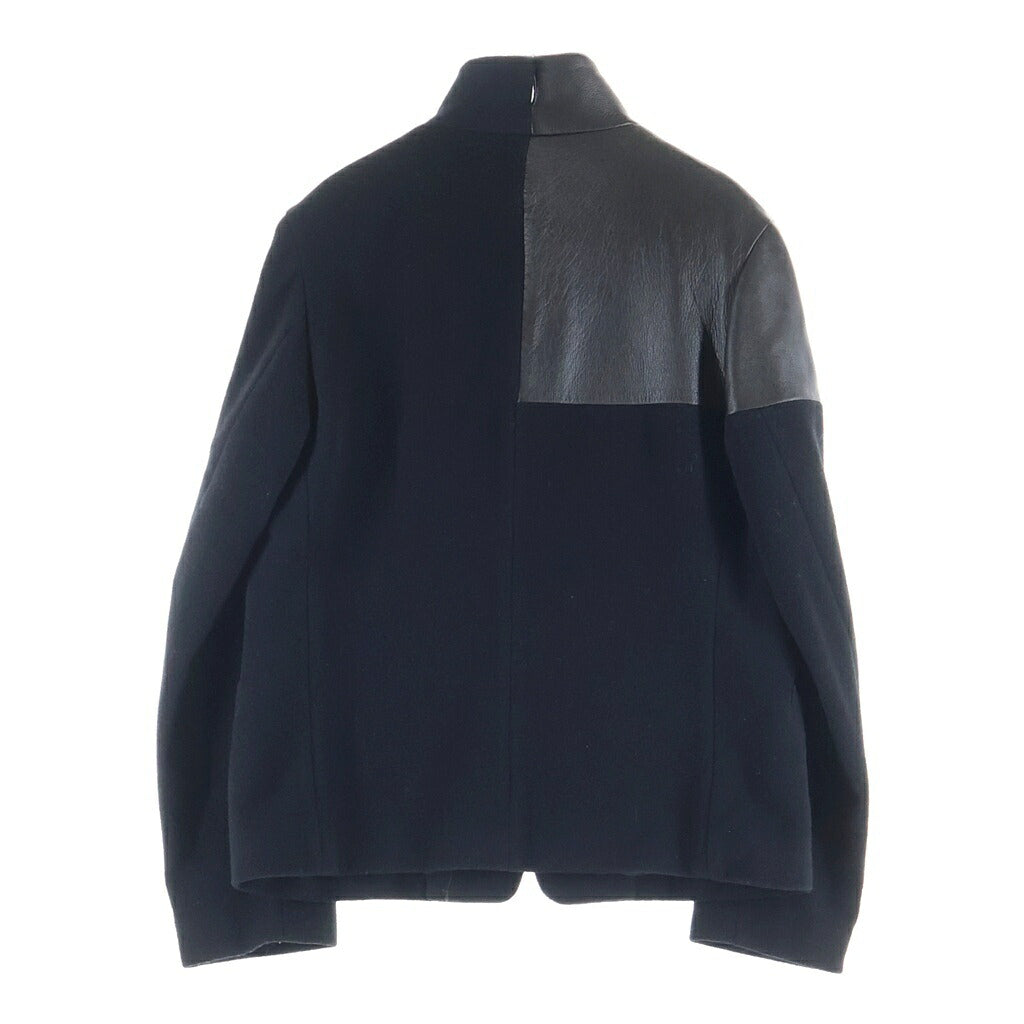 Yohji Yamamoto FEMME(ヨウジヤマモトファム) 02AW レザー切り替え ウールジャケット レディース ブラック FM-J01-800