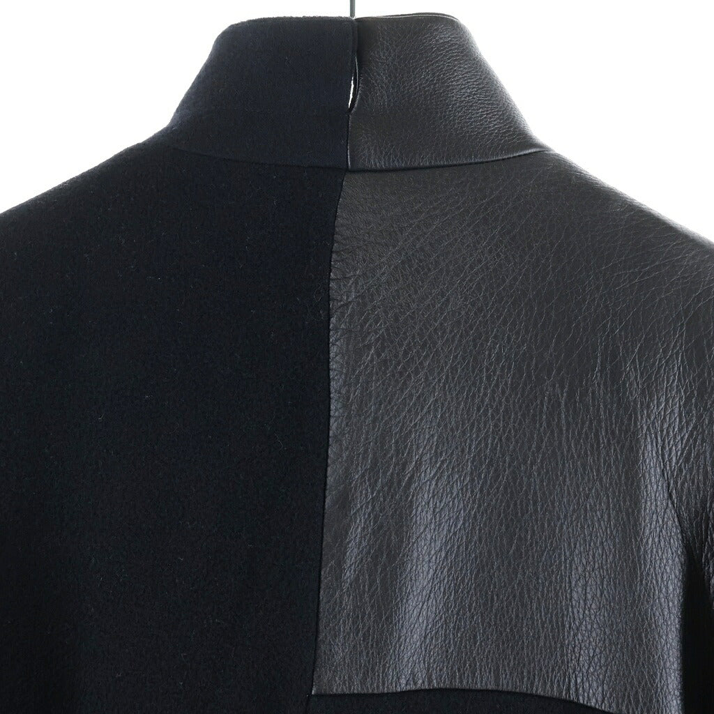 Yohji Yamamoto FEMME(ヨウジヤマモトファム) 02AW レザー切り替え ウールジャケット レディース ブラック FM-J01-800